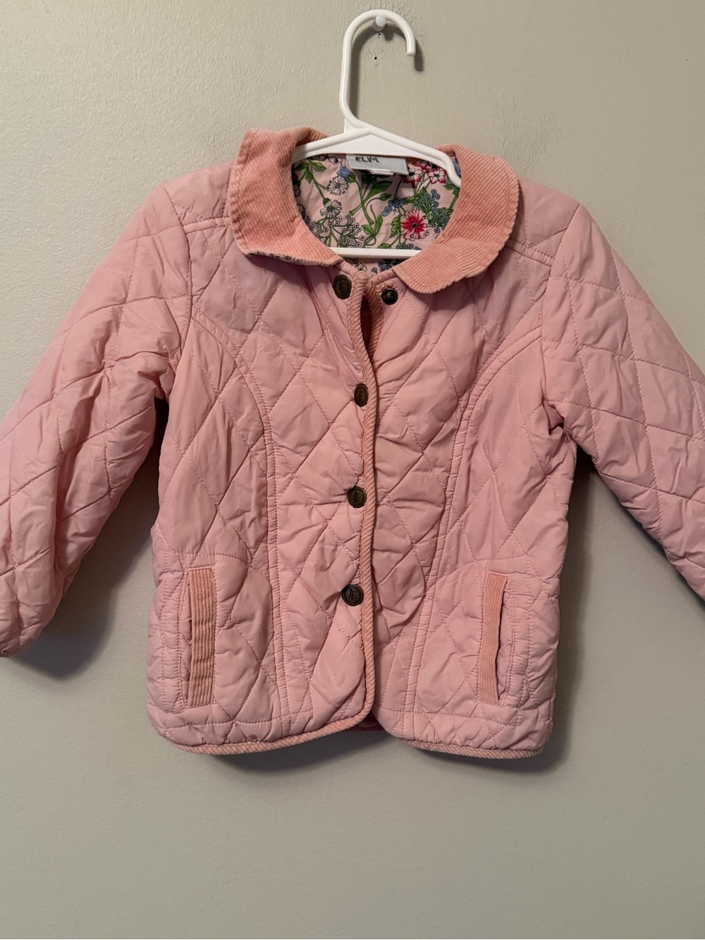 Little English Quilted Pink Jacket with Corduroy Collar